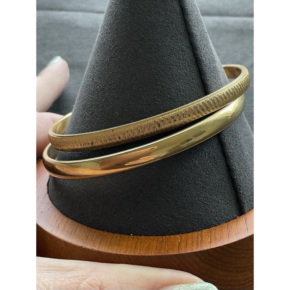 Lot Of 2 Signed Monet Gold Tone Bangle Bracelets Vintage Estate Jewelry